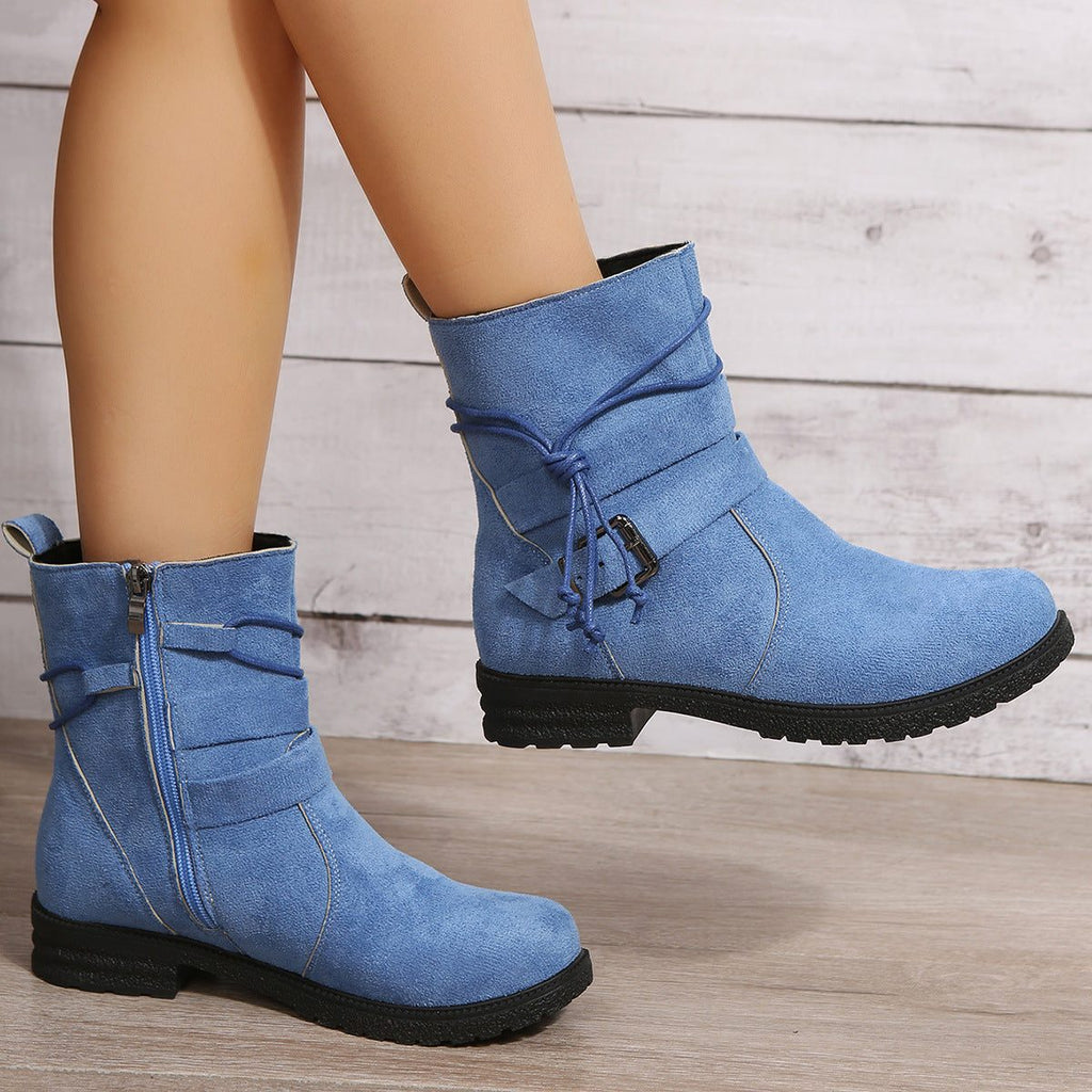 Mae | Suede Low Heel Ankle Boots with Side Zip for Women