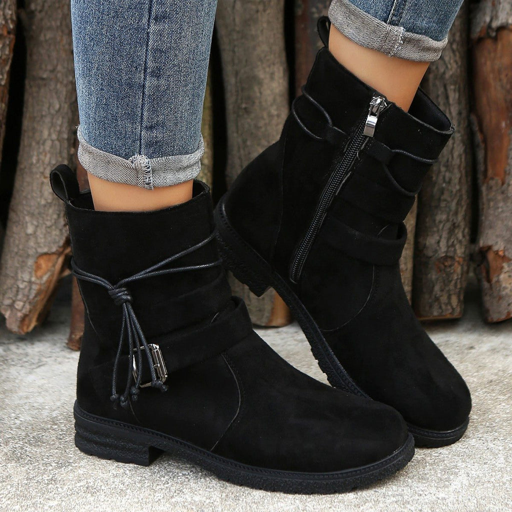 Mae | Suede Low Heel Ankle Boots with Side Zip for Women