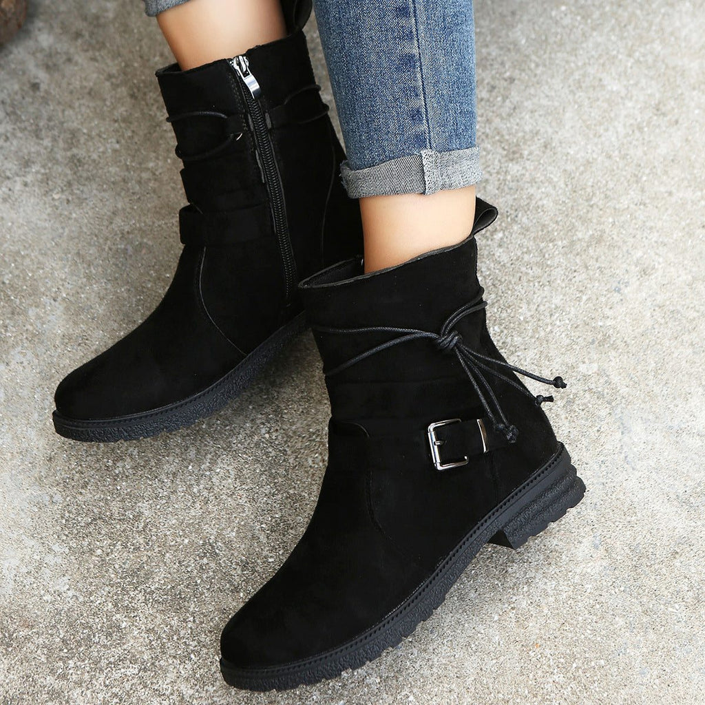 Mae | Suede Low Heel Ankle Boots with Side Zip for Women