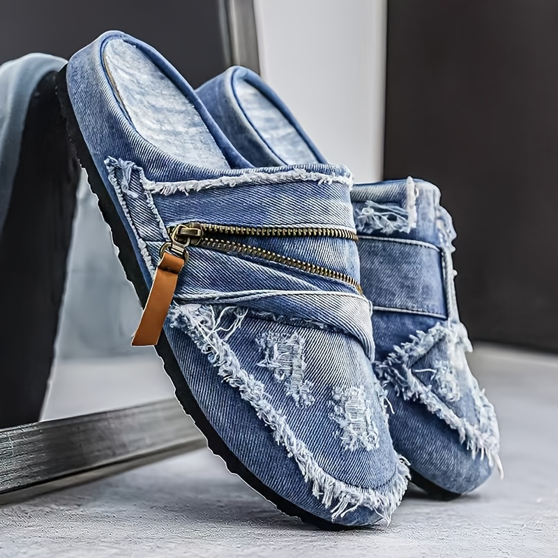 Manhattan Distressed Denim Slippers Mules