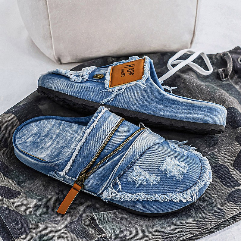 Manhattan Distressed Denim Slippers Mules