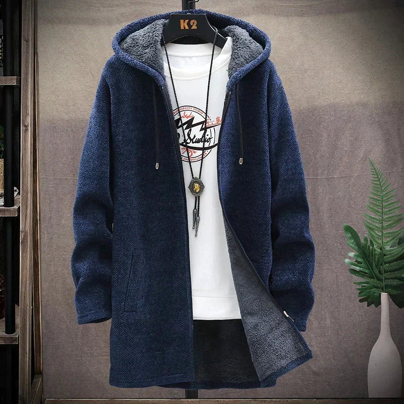 Men's Hooded Longline Jacket, Full-Zip, Drawstring Hood