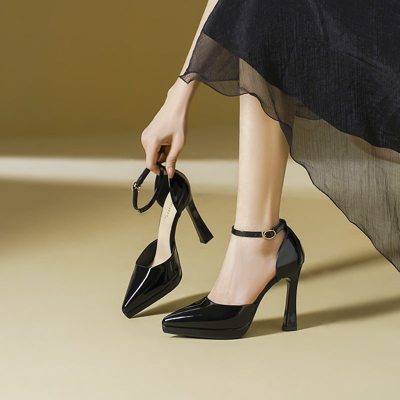 Marcelline | Block Heel Pumps with Pointed Toe and Ankle Strap for Women