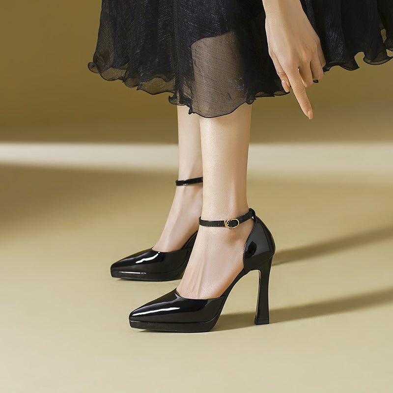 Marcelline | Block Heel Pumps with Pointed Toe and Ankle Strap for Women