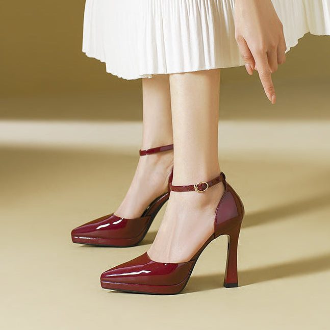 Marcelline | Block Heel Pumps with Pointed Toe and Ankle Strap for Women