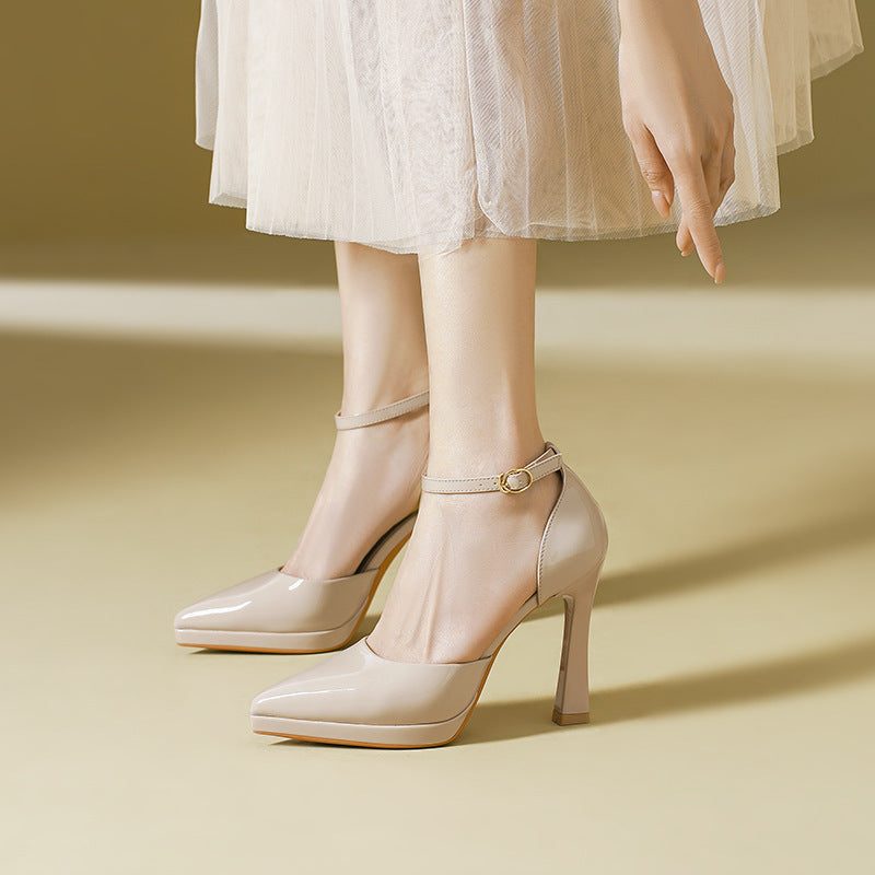 Marcelline | Block Heel Pumps with Pointed Toe and Ankle Strap for Women
