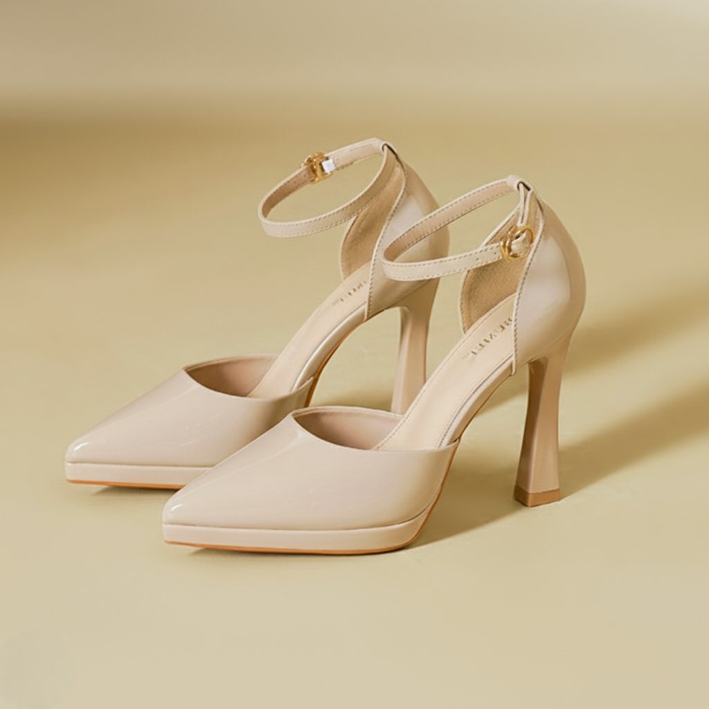 Marcelline | Block Heel Pumps with Pointed Toe and Ankle Strap for Women