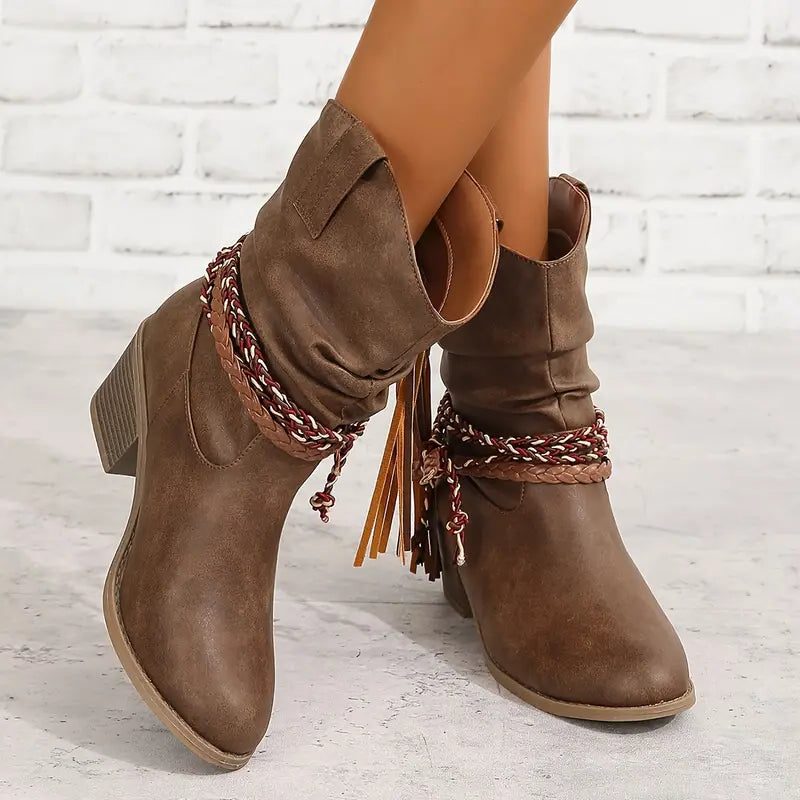 Marigold | Suede Western Block Heel Ankle Boots for Women