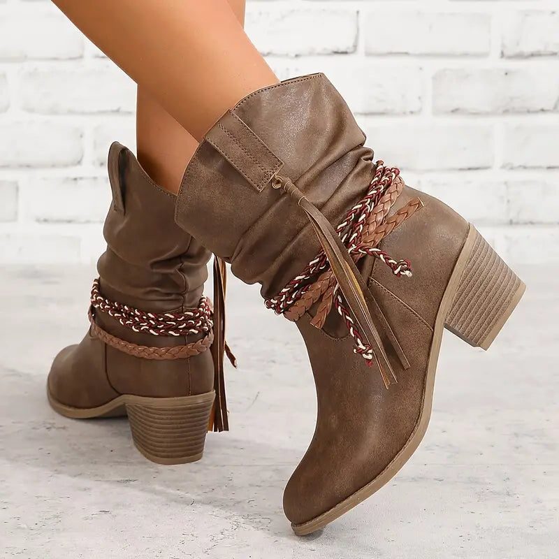 Marigold | Suede Western Block Heel Ankle Boots for Women