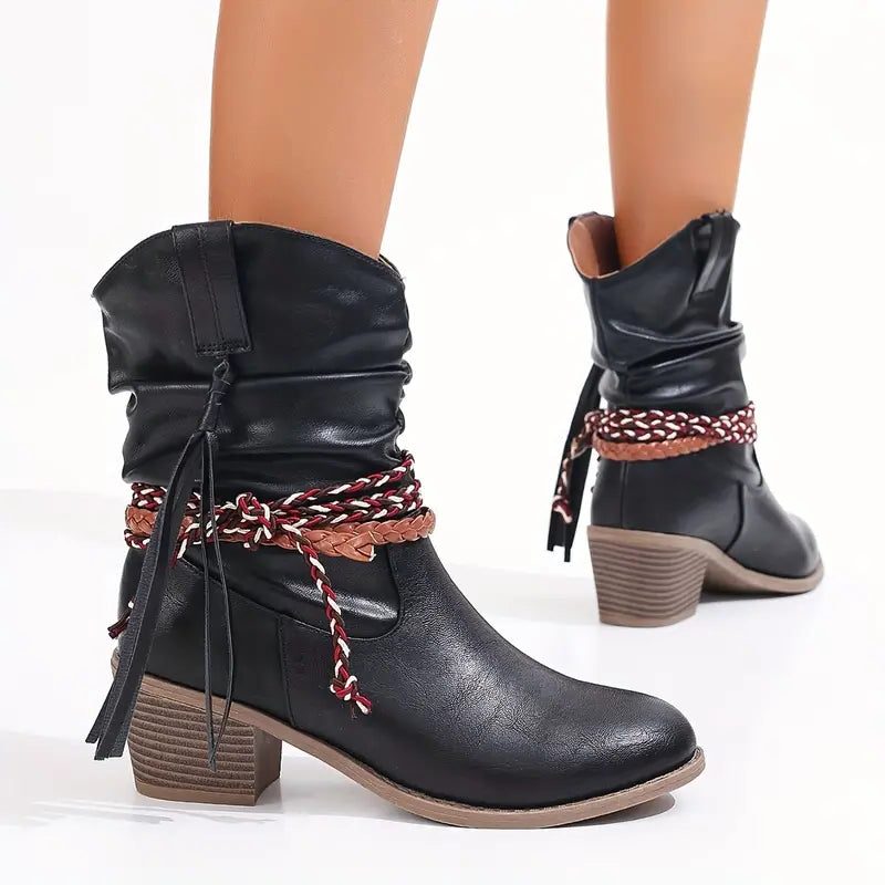 Marigold | Suede Western Block Heel Ankle Boots for Women