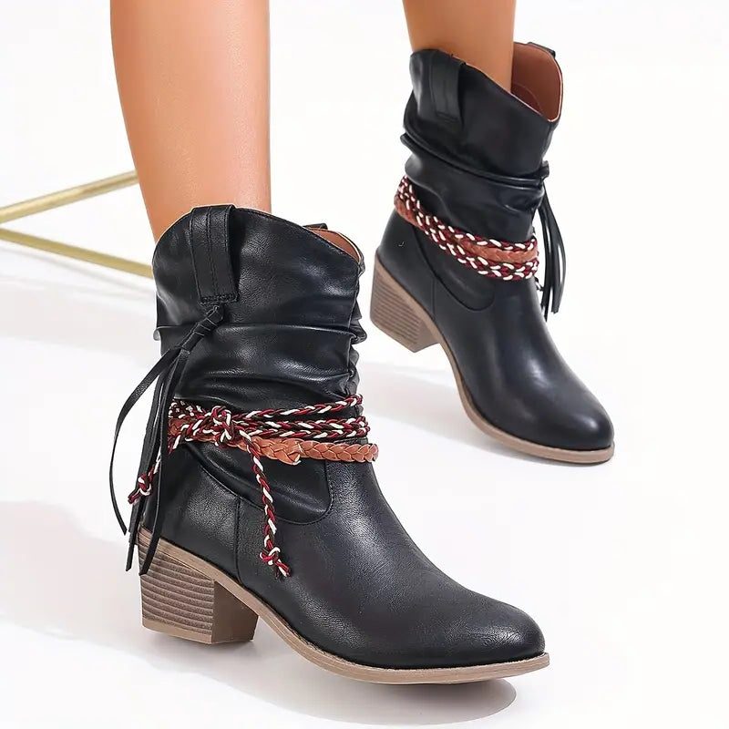 Marigold | Suede Western Block Heel Ankle Boots for Women