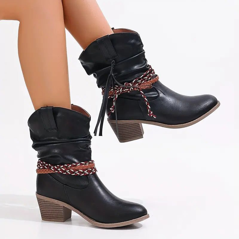 Marigold | Suede Western Block Heel Ankle Boots for Women