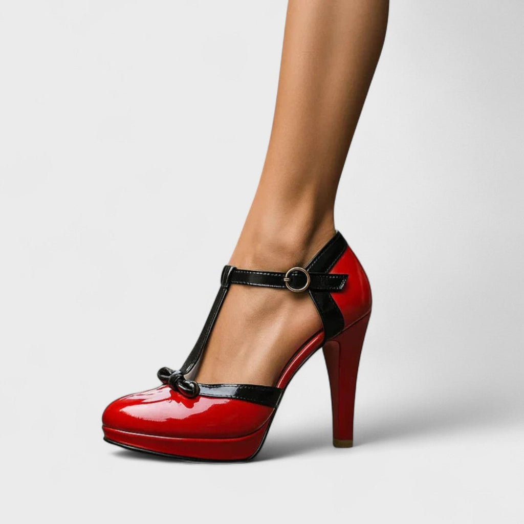Women's T-Strap Platform Heels with Bow Detail