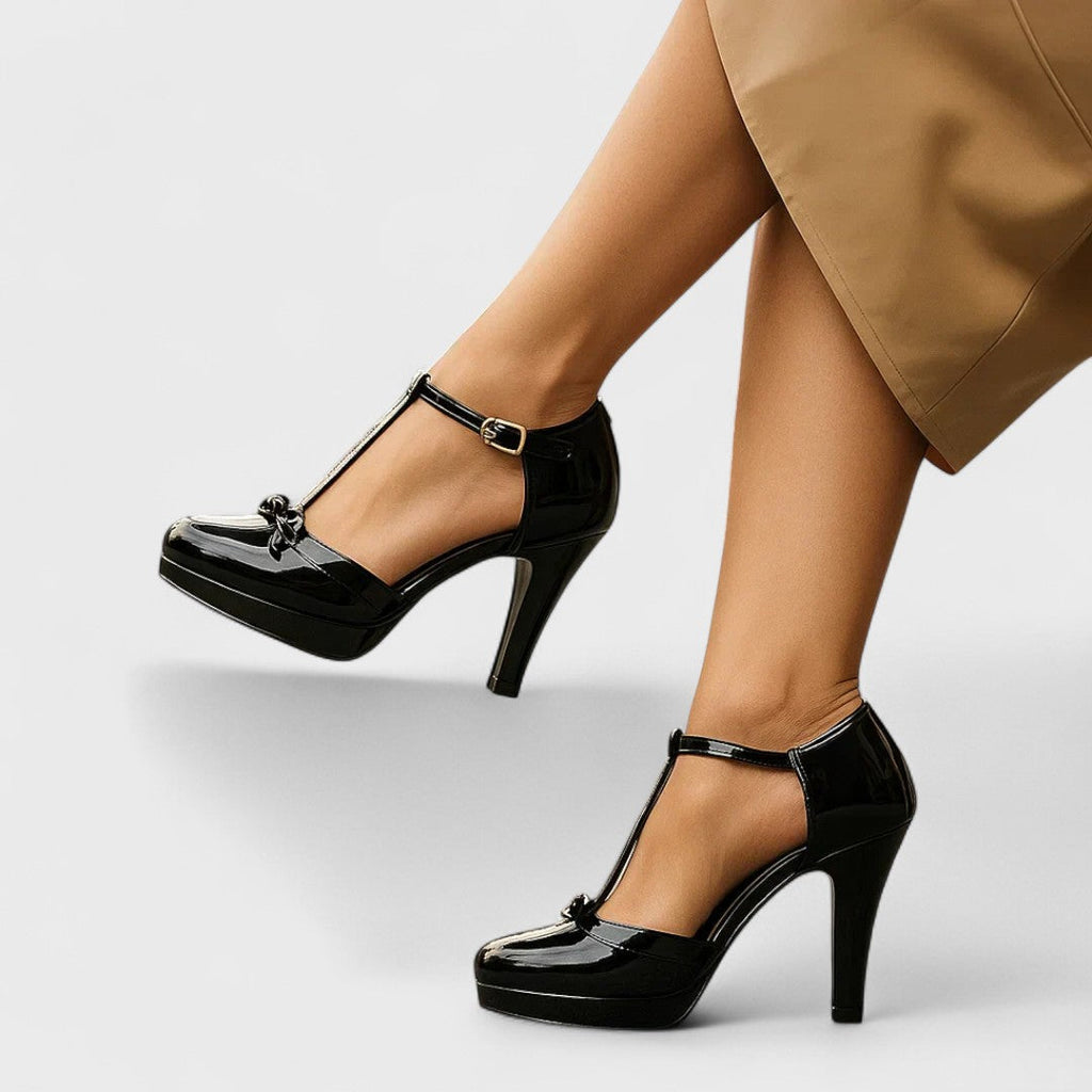 Women's T-Strap Platform Heels with Bow Detail
