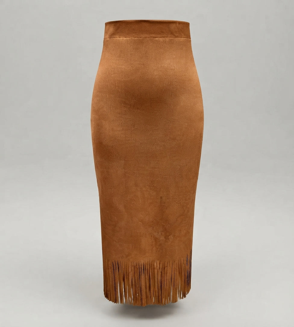 Marta - Women's High Waisted Fringe Trim Skirt