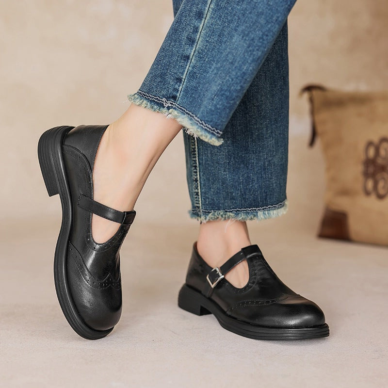 Women's Vegan Leather Mary Jane Sandals with Classic Strap and Cushioned Insole
