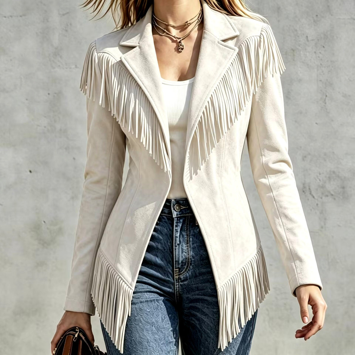 Maureen - Women's Suede Fringe Blazer Jacket
