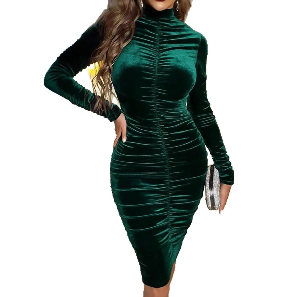 Maxima | Velvet Ruched Midi Dress for Women