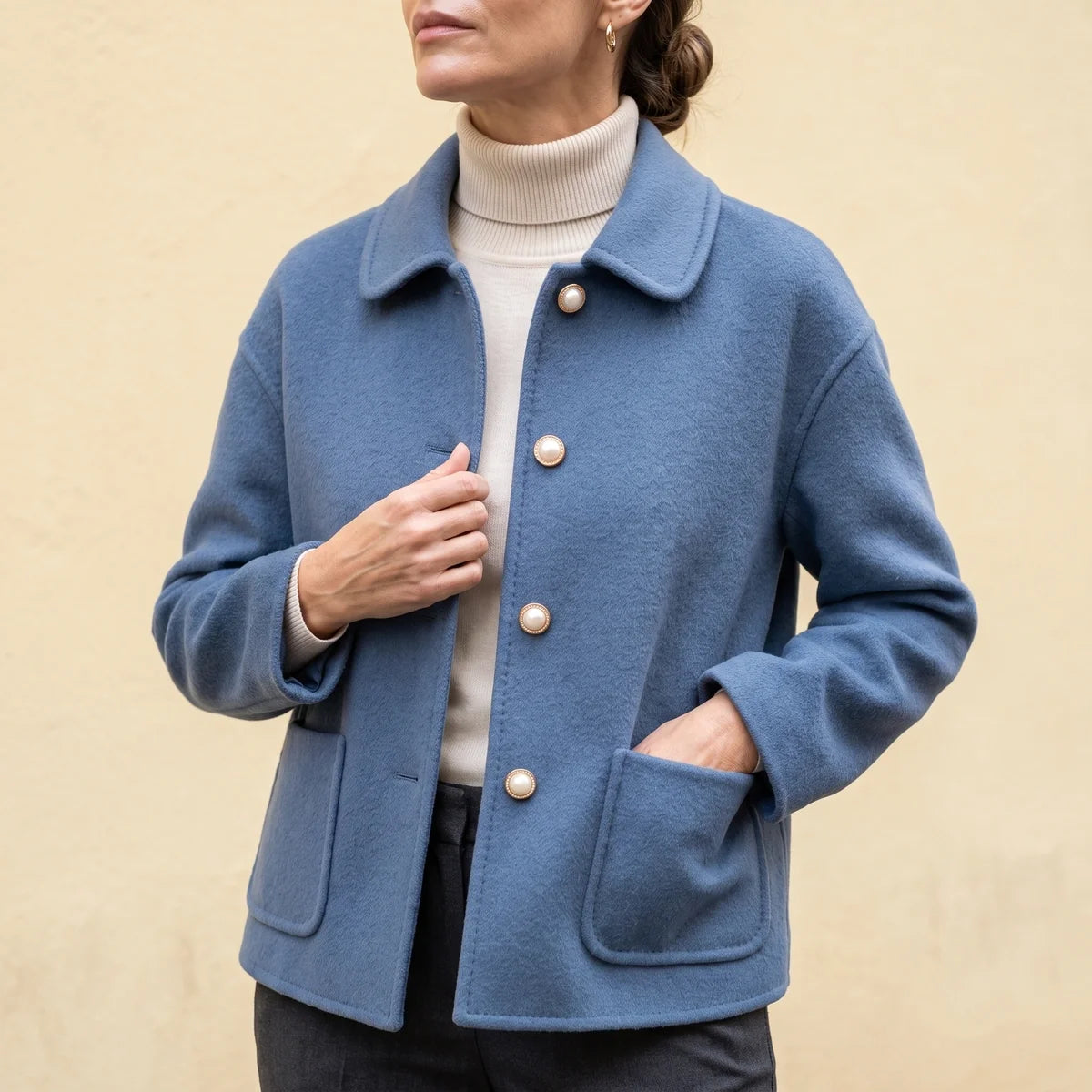 Melisande Cashmere Cropped Pearl Button Coat