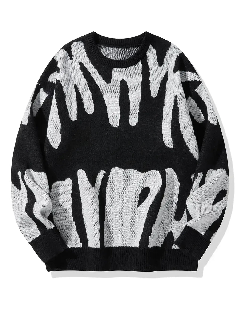 Men's Abstract Pattern Knit Sweater, Crew Neck, Long Sleeves