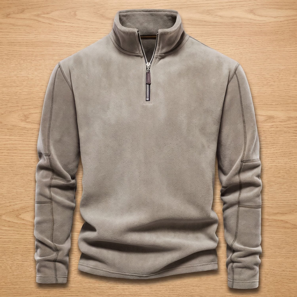 Owen | Men's Fleece Quarter-Zip Stand-Collar Pullover Sweater, Khaki
