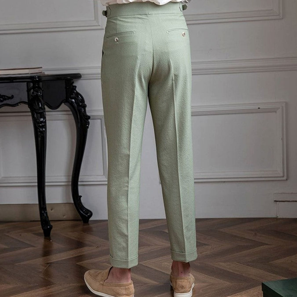 Men's High-Waist Tailored Pleated Trousers Cuffed Dress Pants
