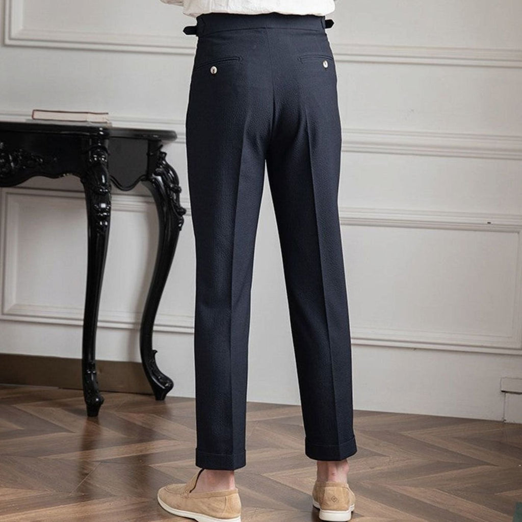 Men's High-Waist Tailored Pleated Trousers Cuffed Dress Pants
