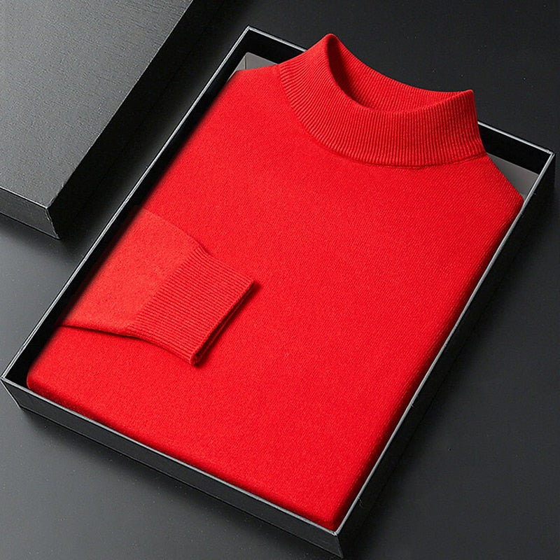 Men's Mock Neck Knitted Sweater, Regular Fit, Ribbed Trims