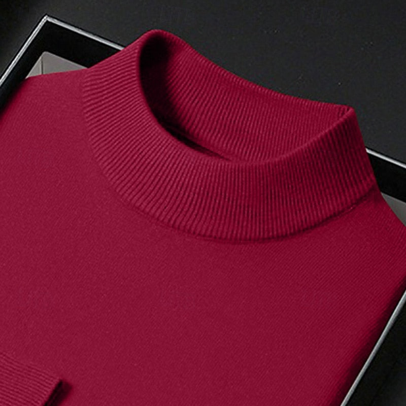 Men's Mock Neck Knitted Sweater, Regular Fit, Ribbed Trims