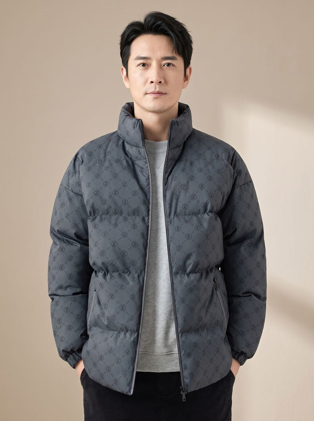 Owen | Men's Logo-Print Stand-Collar Zip-Up Puffer Jacket