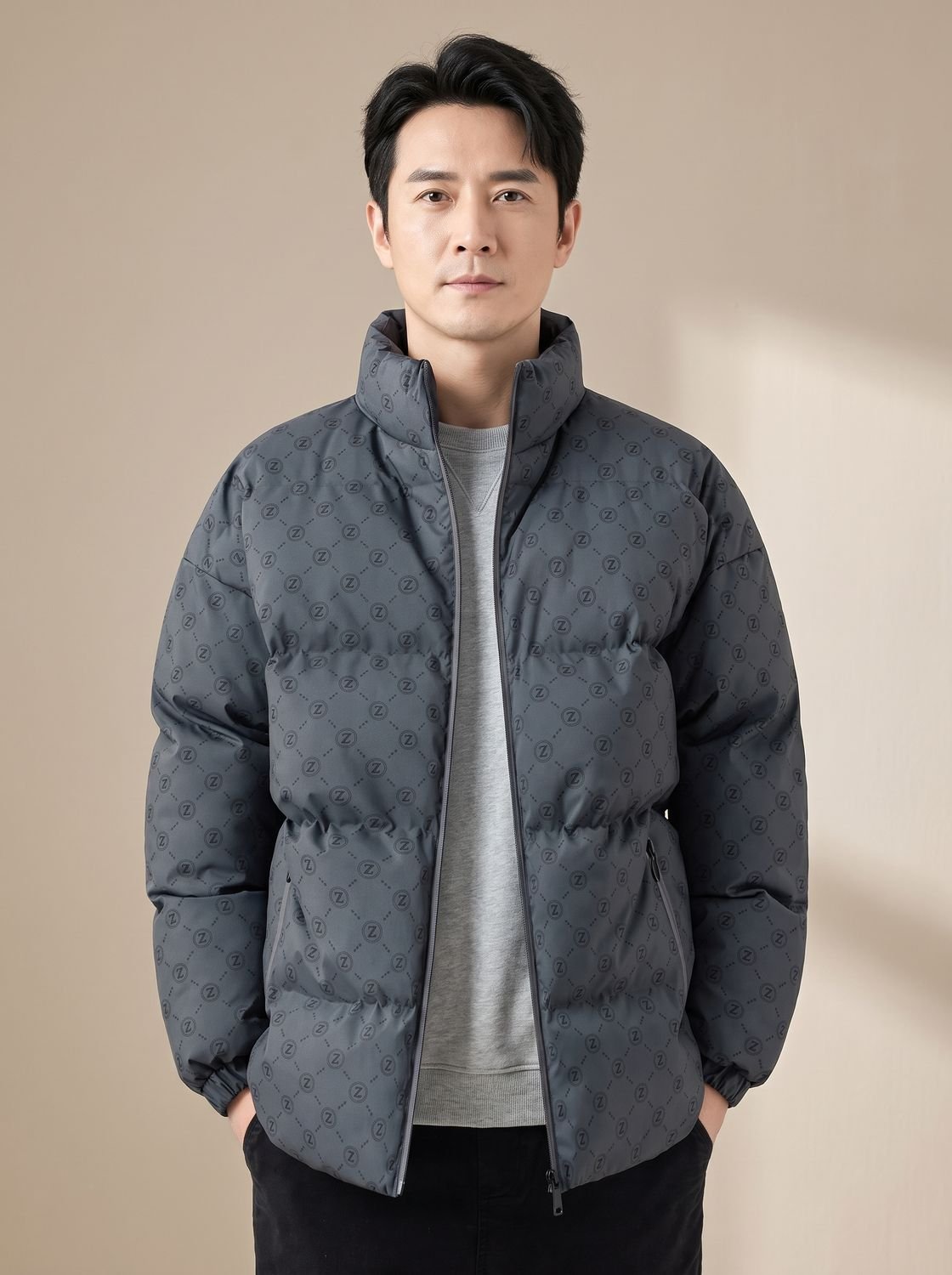 Owen | Men's Logo-Print Stand-Collar Zip-Up Puffer Jacket