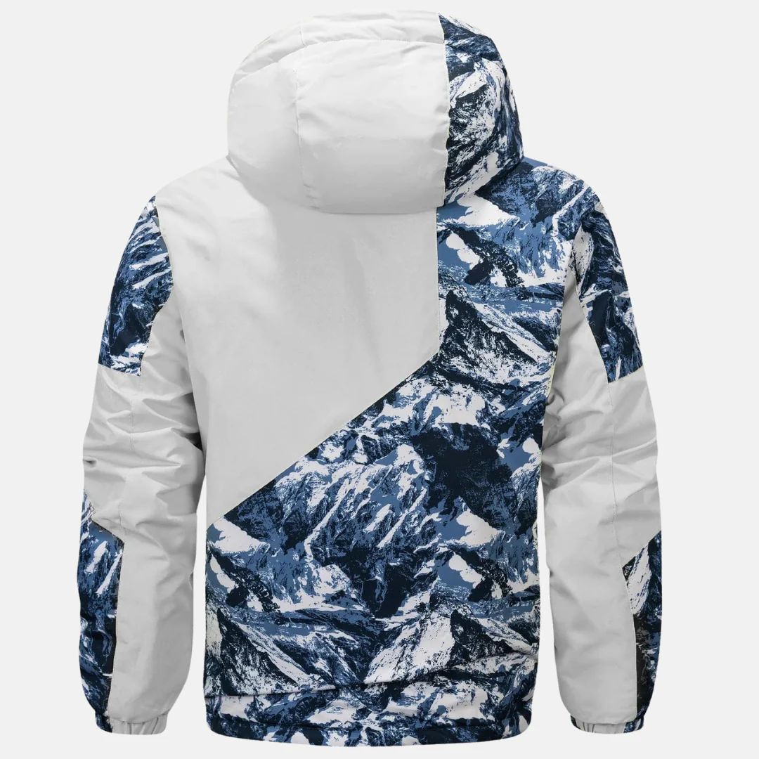 Men's Hooded Mountain Print Ski Jacket, Zip Front