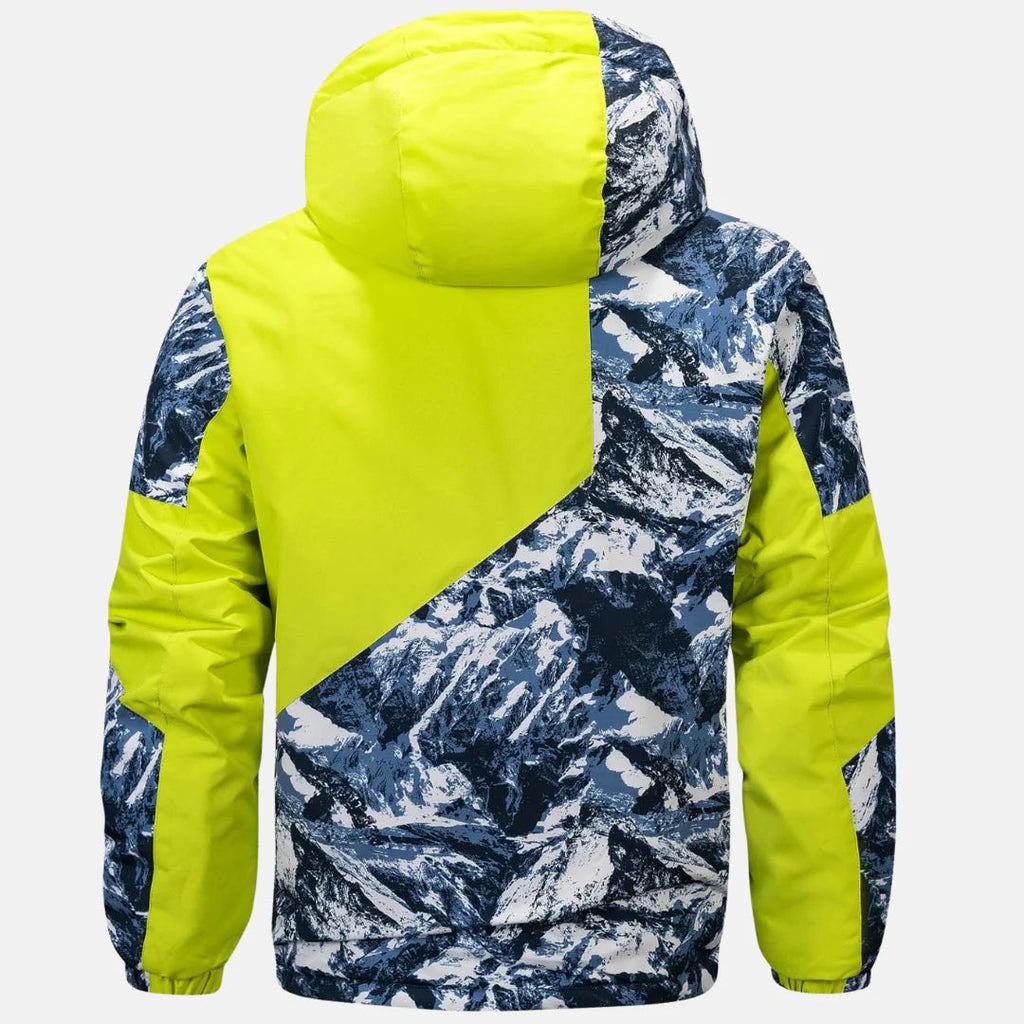 Men's Hooded Mountain Print Ski Jacket, Zip Front