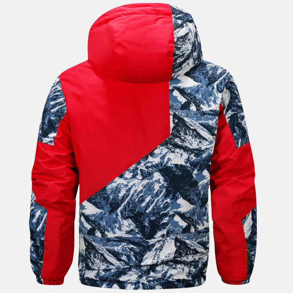 Men's Hooded Mountain Print Ski Jacket, Zip Front