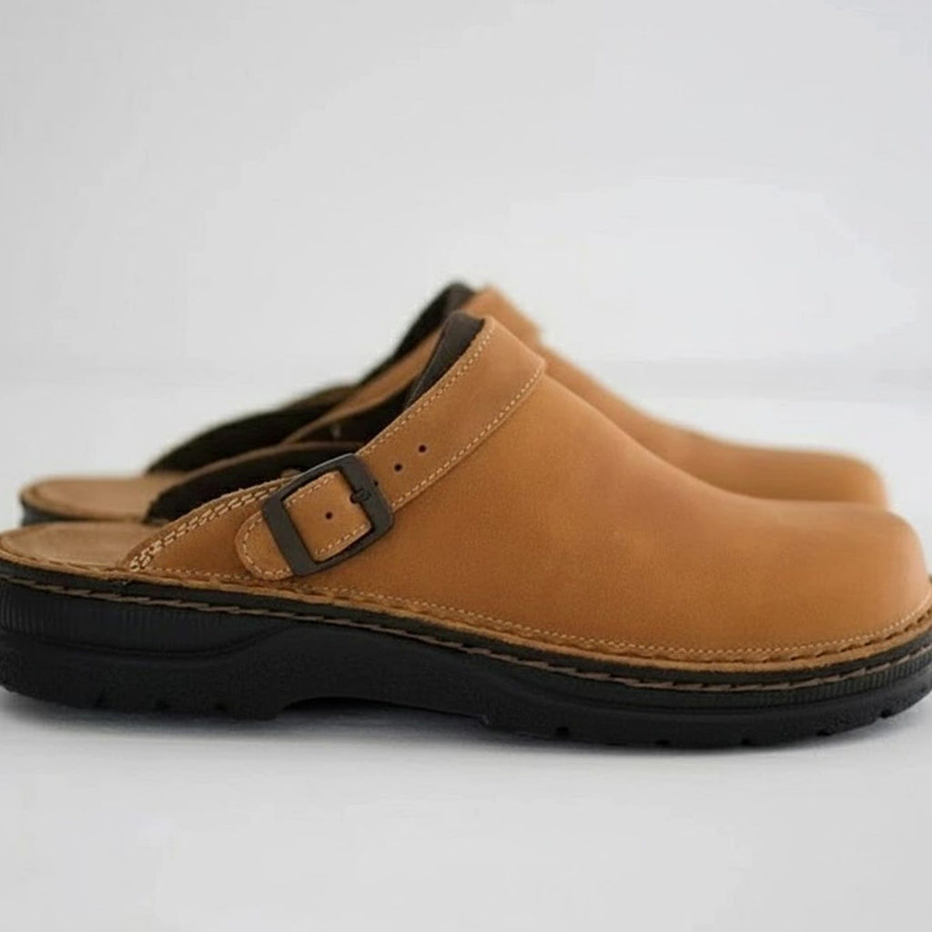 Men's Orthopedic Buckle Leather Slip-On Clogs