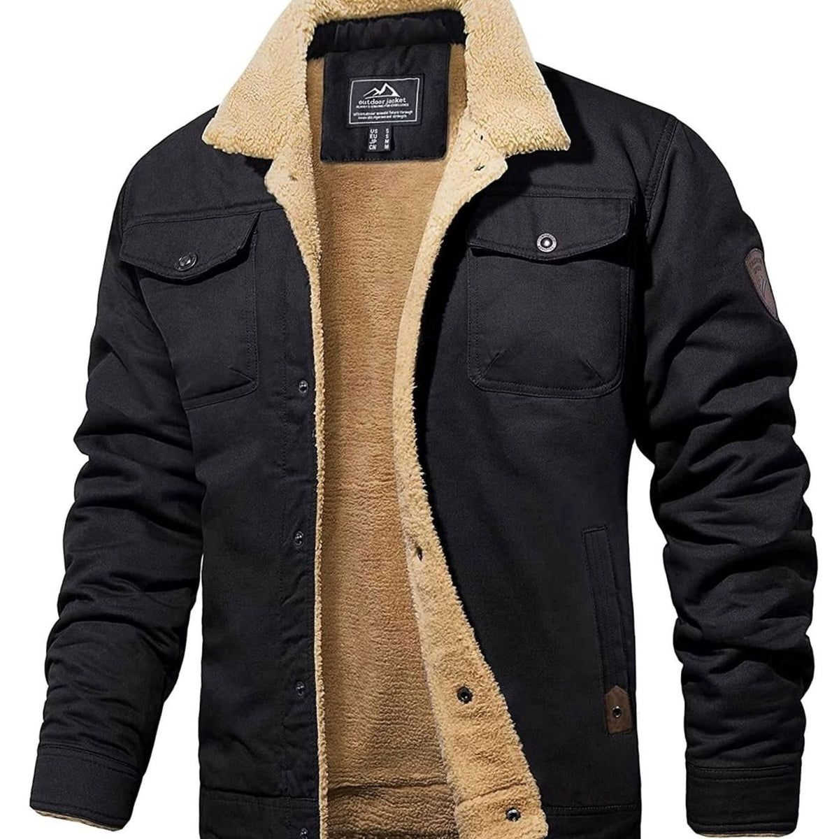 Men's Sherpa-Lined Fleece Button-Front Winter Jacket