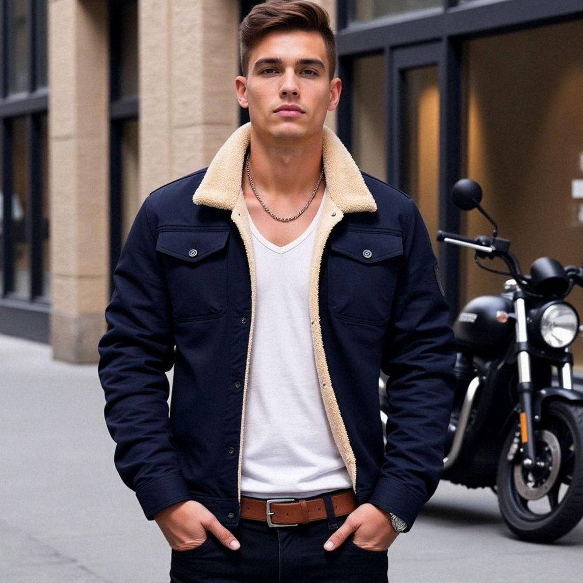 Men's Sherpa-Lined Fleece Button-Front Winter Jacket