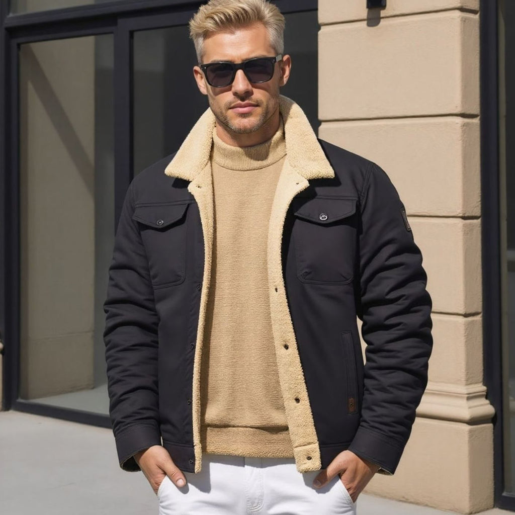 Men's Sherpa-Lined Fleece Button-Front Winter Jacket