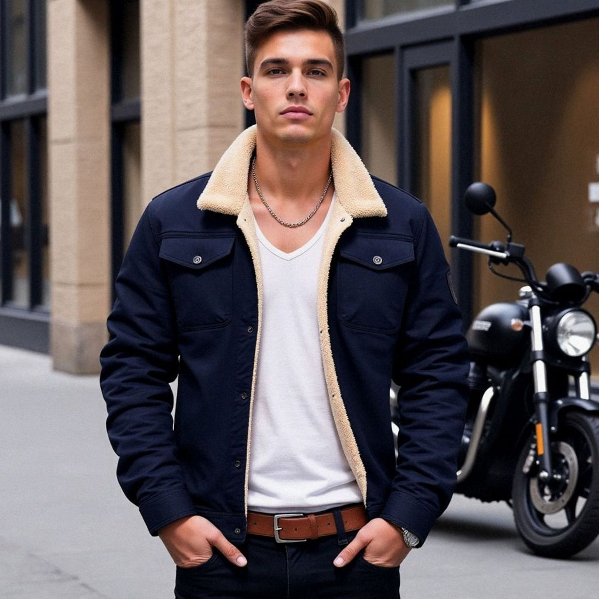 Men's Sherpa-Lined Fleece Collar Outdoor Casual Jacket
