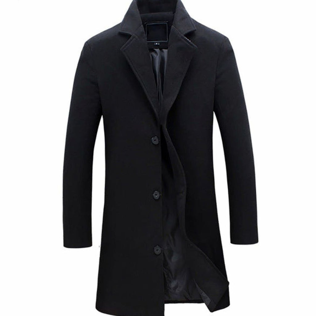 Men's Single-Breasted Slim-Fit Wool-Blend Long Overcoat