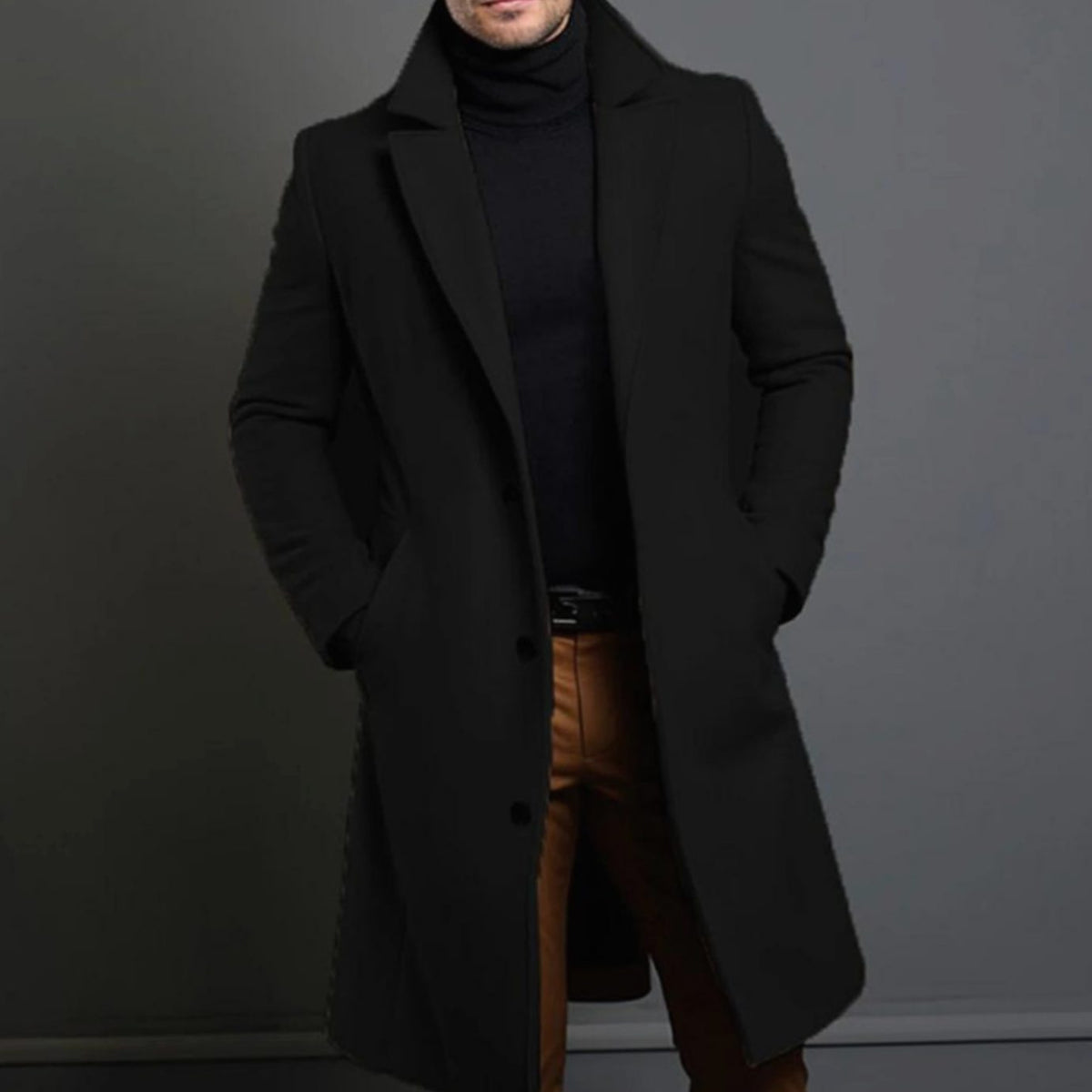 Men's Slim-Fit Single-Breasted Wool-Blend Winter Coat