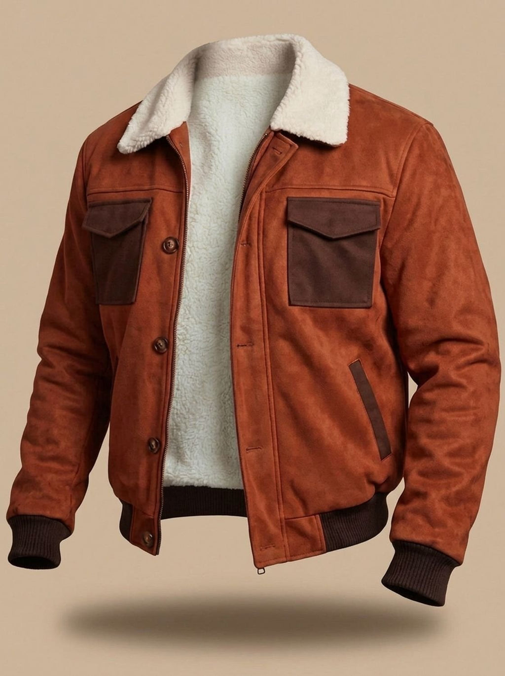 Ryan | Men's Suede Sherpa-Lined Bomber Jacket Vintage Button-Front