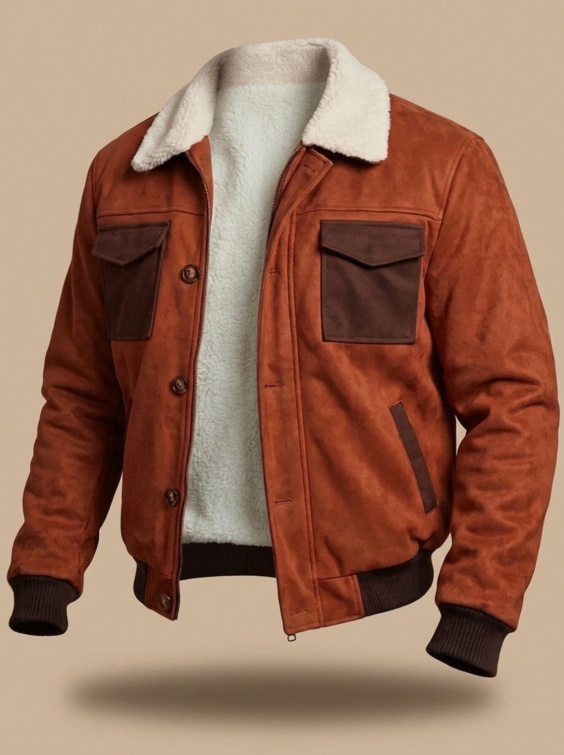 Ryan | Men's Suede Sherpa-Lined Bomber Jacket Vintage Button-Front