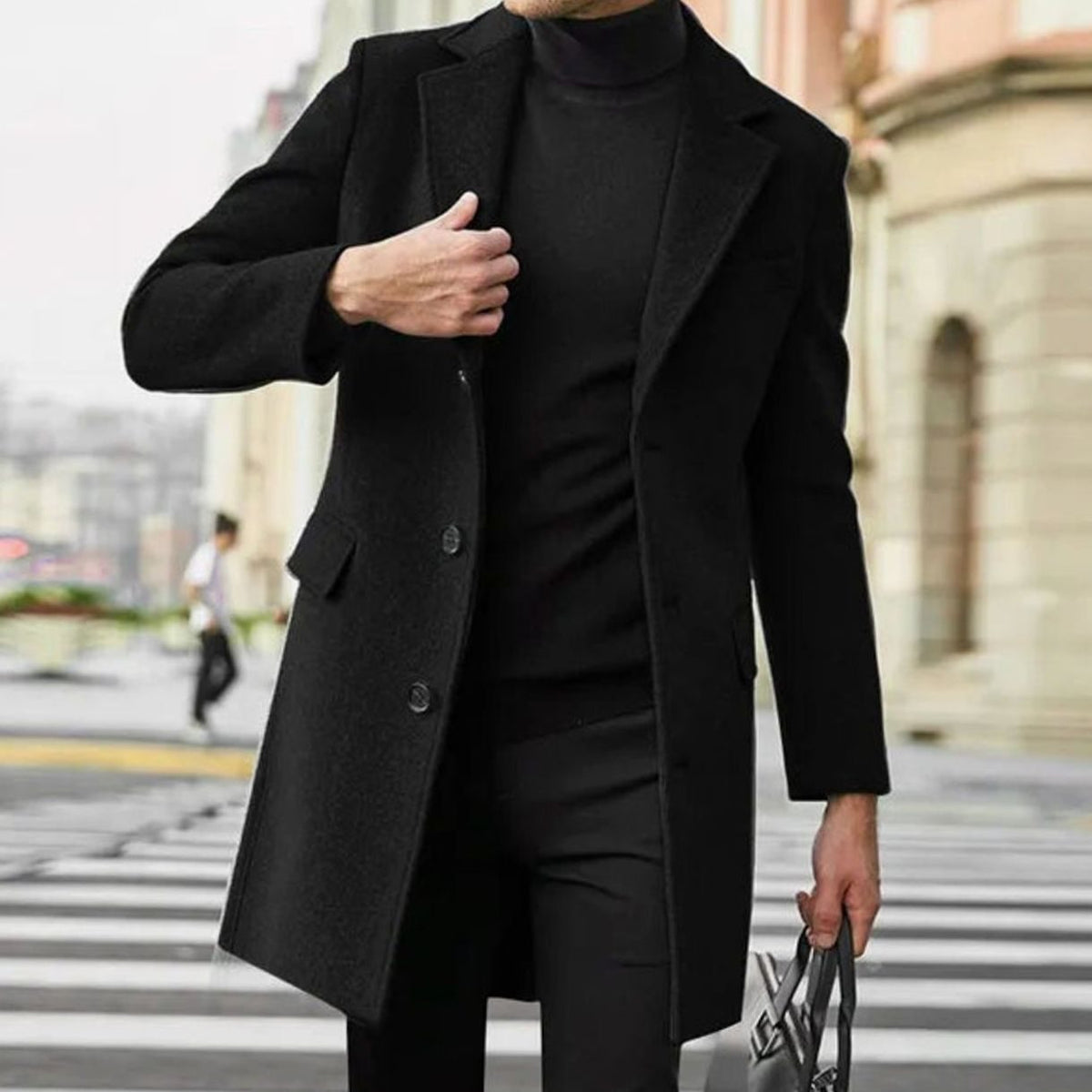 Men's Tailored Single-Breasted Notch-Lapel Winter Coat