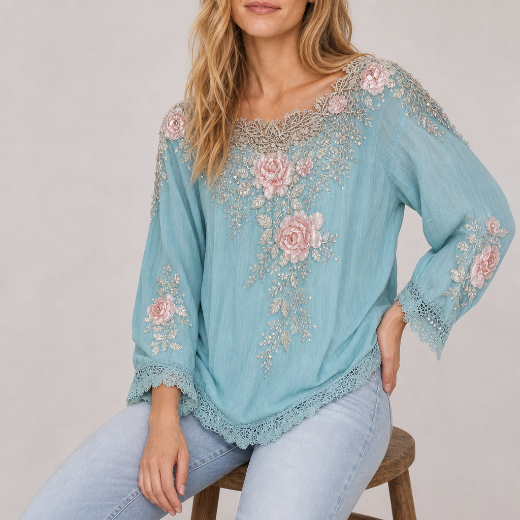 Menton Floral Embroidered Lace Blouse