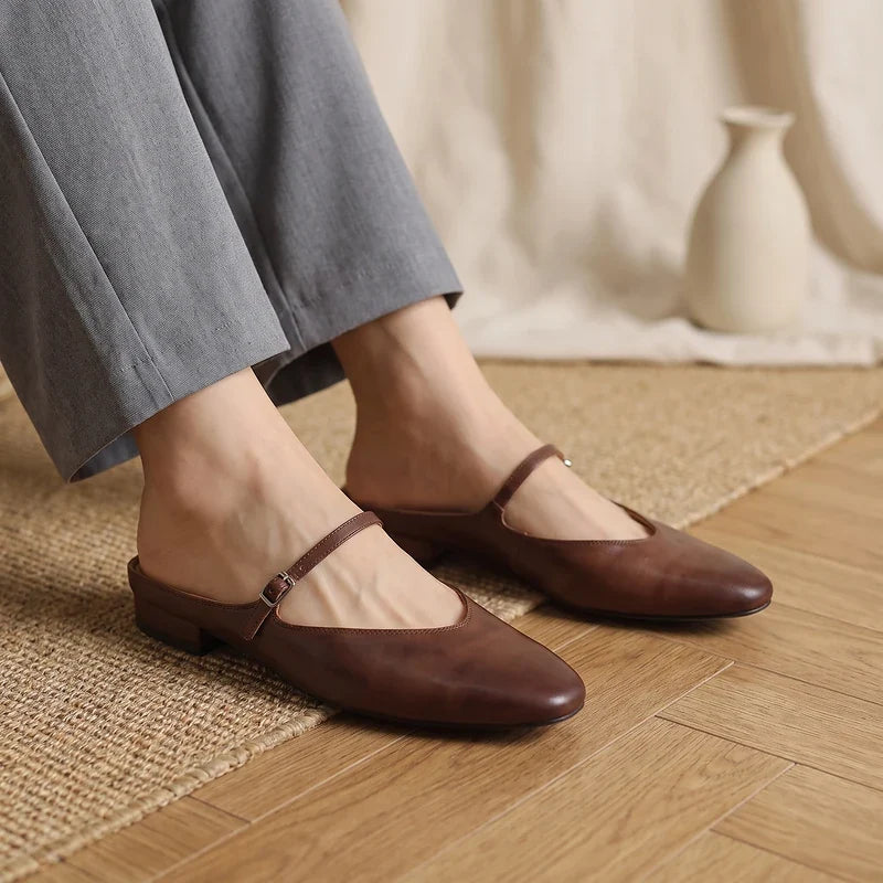 Winnie Leather Round Toe Mules