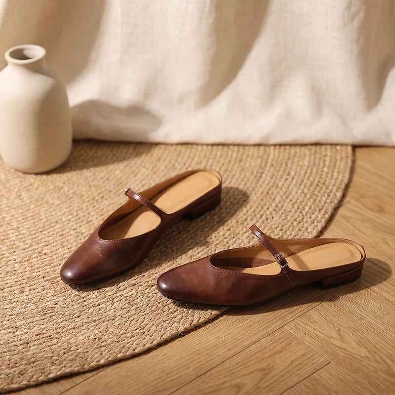 Winnie Leather Round Toe Mules