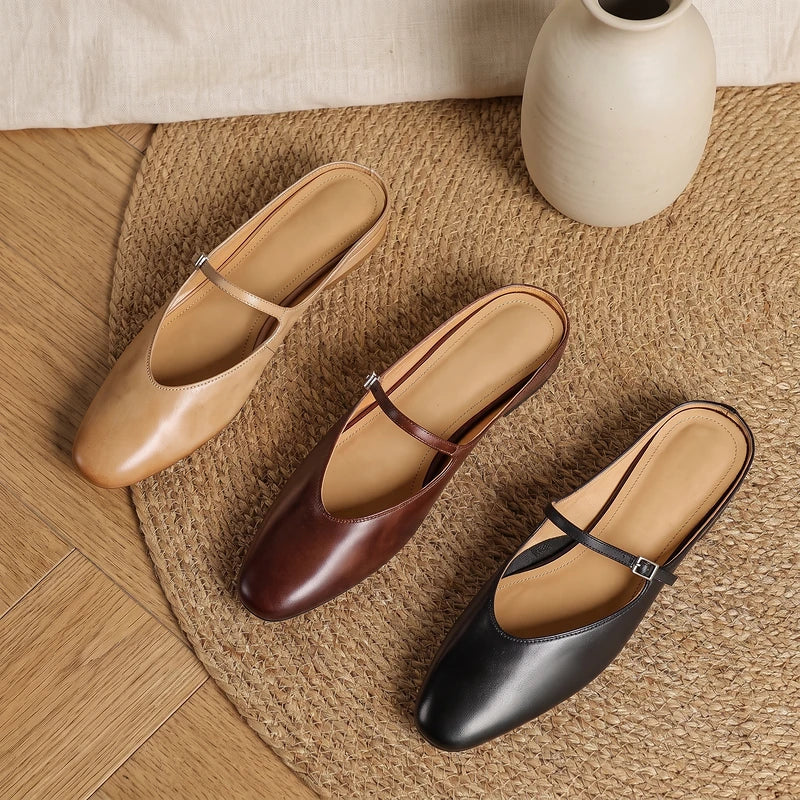 Winnie Leather Round Toe Mules
