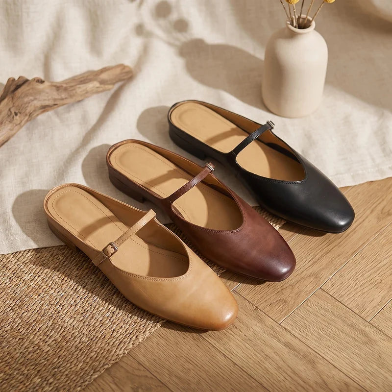 Winnie Leather Round Toe Mules
