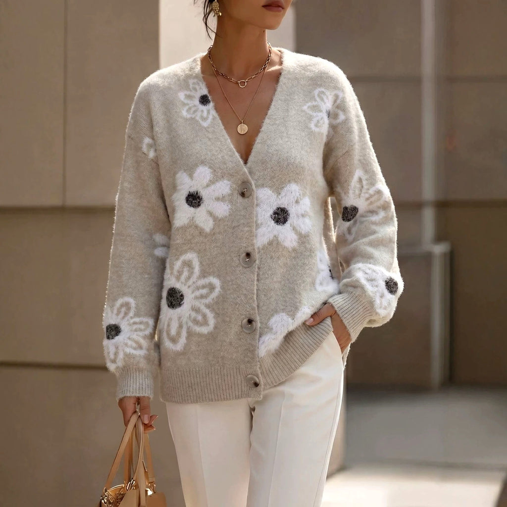 Micah - Women's Floral V-Neck Knit Cardigan